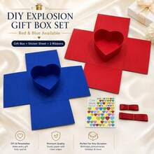 Blue Gift Box + Blue Ribbon + DIY Stickers - C-Lake Blue - View 5