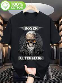 Sarkastisches Grafik-T-Shirt "Bad Old" für Männer, Motorrad, Biker – Schwarzes Kurzarm-T-Shirt mit BOSER ALTER Totenkopf-Motiv für Männer und modischen Brillen, normale Passform, lässiges Sommer-Oberteil für Männer, bequemer Stoff, angenehm zu tragen. - Schwarz - Übersicht 1