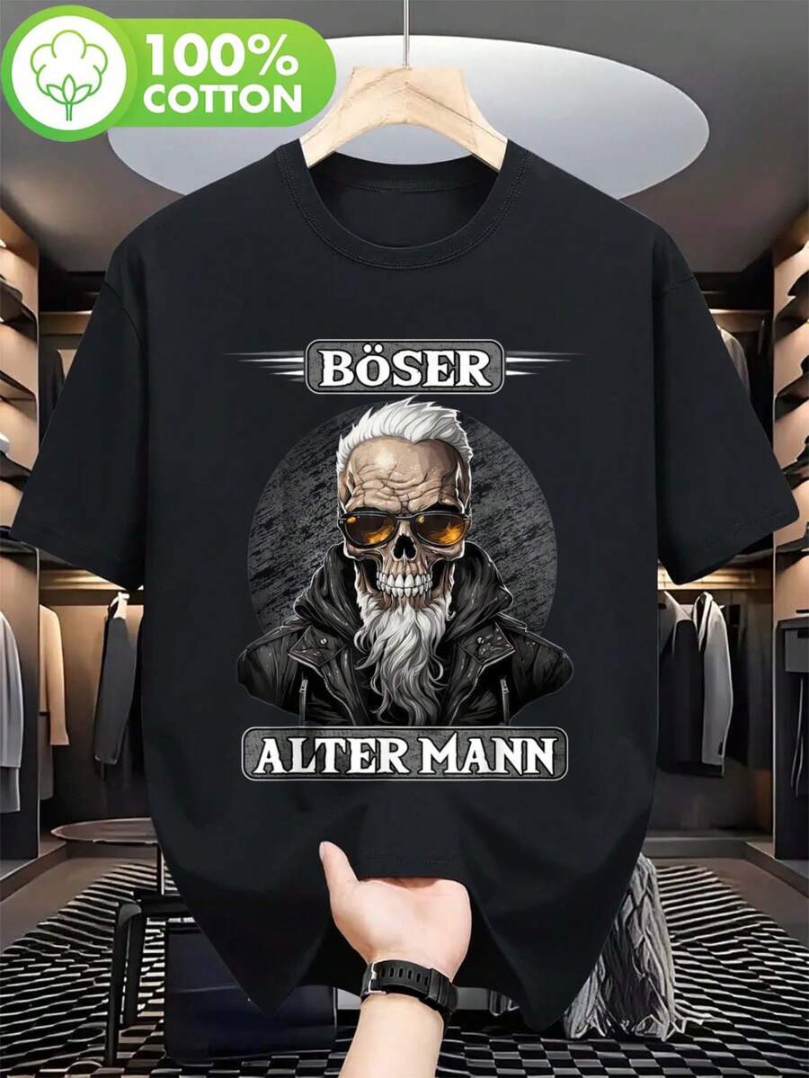 Sarkastisches Grafik-T-Shirt "Bad Old" für Männer, Motorrad, Biker – Schwarzes Kurzarm-T-Shirt mit BOSER ALTER Totenkopf-Motiv für Männer und modischen Brillen, normale Passform, lässiges Sommer-Oberteil für Männer, bequemer Stoff, angenehm zu tragen. - Schwarz - Übersicht 1