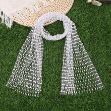 1pc New 100cm Rhinestone Mesh Headscarf With Hollow Design, European And American Style Rhinestone Fishnet Sparkling Head Cover, Fashion Full Rhinestone Face Mask, Music Festival Headscarf, Fashion Party Fishnet Hat Veil Wedding Accessory Summer Headband Beach Scarf Vacay Bandanas - Multicolor - View 10