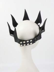 1 PC Gothic Punk PU Leather Crown Headpiece - Dark Style Halloween Cosplay Costume Accessory With Rivet Decoration, Carnival Party Role-Play Headband For Men And Women, Fantasy Theme Styling Accessory - Headdress - View 4