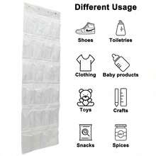 2pcs 24-Compartment Multi-Functional Hanging Shoe Storage Bag, 24-Pocket Shoe Storage Hanging Bag, Non-Woven Storage Bag, 24 Mesh Pockets, Underwear Storage Bag, Toy And Sundries Display Rack, Transparent Fabric Shoe Rack Storage Bag - White - View 7