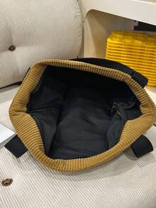 Large Capacity Corduroy Tote Shoulder Bag | Mustard Yellow Contrast Strap Bag | Work/School/Travel | Durable Bag - Multicolor - View 9