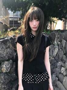 黑色拼色波點彼得潘領短袖女款T恤 夏季INS風修身顯瘦百搭上衣 - 黑色 - 查看 3