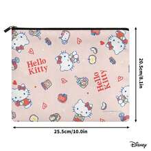 Miniso 三麗鷗 Hello Kitty 全身印花帆布化妝包，蘋果與愛心圖案拉鍊收納袋，適用於化妝品、盥洗用品旅行收納 - 10x8.1英寸 - 查看 5