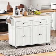 Kitchen Island On Wheels, Extendable Kitchen Island With Worktop And Drawers, Mobile And Freestanding Kitchen Island, Ideal For The Kitchen And Dining Room (Grey + Natural) - Putih - View 4