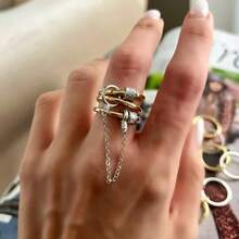 1pc Fashionable Unique Cubic Zirconia Rings, Parties And Other Occasions. It Is Also Stylish And Can Be Layered.Daily Vacation,Gift For Her - Golden - View 4
