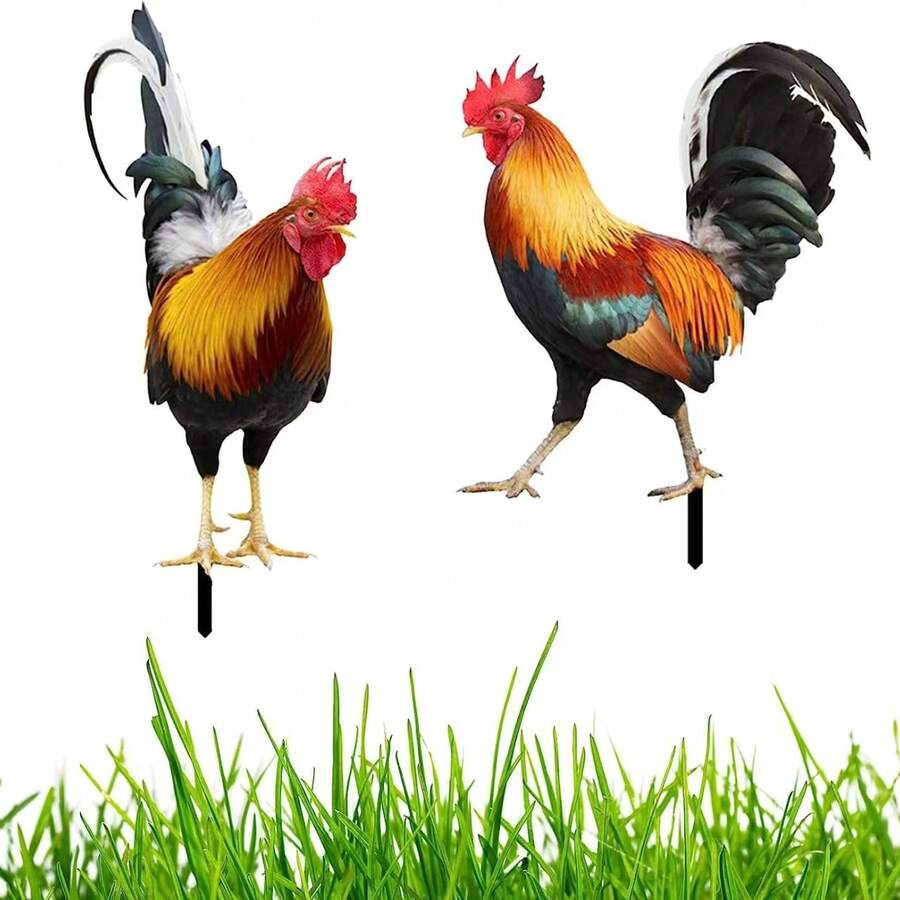3D Acrylic Rooster Garden Outdoor Decor Creative Yard Ground Stake - B - View 1