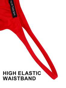 3-Pack Men's Big Pouch G-String Sexy Breathable Y-Back Thong Underwear Low Rise Sexy Thong Underwear Bulge Pouch Lingerie - 紅色 - 查看 5