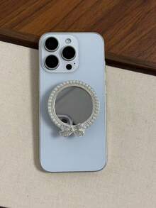Mirror Rhinestone Pearl Bowknot Adhesive & Magnetic Phone Stand, Stable Desktop Telescopic Phone Holder, Pop-Out Socket Phone Grip, Phone Accessories, Phone Decoration, Phone Essentials, Push-Pull Phone Stand, Phone Grip, Small Gift For Lovers, Relatives, Friends - Multicolor - View 5