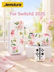 Compatible With Switch Game Console Accessories, Pink And White Lily Floral Pattern, Compatible With Switch 2025 Switch NS/OLED Protective Case, Storage Bag, Best Gift Compatible With Switch Players, Valentine's Day Confession/Spring Romantic Gift - Multicolor - View 1