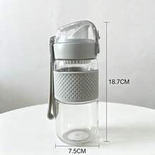 1pc Flip-Top Direct Drinking Water Bottle, Designed For Students, Leak-Proof And Easy To Clean, Built-In Portable Handle, Suitable For School And Outdoor Camping - Light Grey - View 10