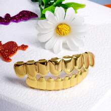 Grillz - Juego de parrilla de 18 quilates chapados en oro con dientes de boca de Grillz extraíbles para hombres y mujeres, disfraz de rapero de hip hop, fiesta de Halloween, accesorios de disfraces - 1 - Ver 5