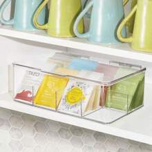 mDesign Stackable Kitchen Box Organizers for Coffee Pods Tea Bags - Set of 2 Divided Clear - Transparente - Ver 7