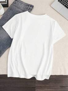 YOCASA Women's Casual Summer T-Shirt, Crew Neck, Fitted, Short Sleeve, With Oil Paint, Floral, Heart, Cherry, And Letter Prints. Simple, Casual Fabric, Sporty Style, Ideal For Everyday Wear And A Valentine's Day Date. - YH126-白色 - 查看 2