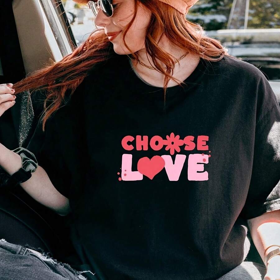 Oversized Choose Love Graphic Tee R Posit Vibes Shirt - Negro - Ver 1