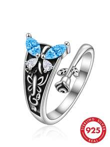 1pc 925 Sterling Silver Women's Ring, Hypoallergenic, Adjustable Vintage Butterfly Thumb Ring, Lucky Ring, Motherhood Ring, Retro Style, Suitable For Daily Wear, Party, Holiday, Valentine's Day, Halloween, Easter, Etc., Comes With Gift Box - Antique Silver - View 8