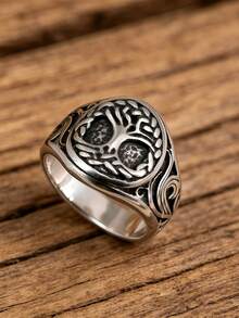 1 pieza Anillo de acero inoxidable estilo punk genial para hombres, regalo de fiesta para amigos, adecuado para uso diario - Amarillo Oro - Ver 1