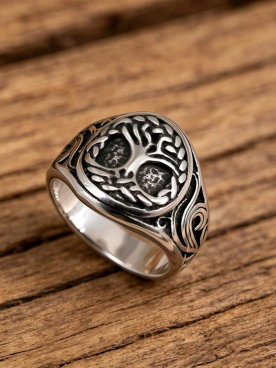 1 pieza Anillo de acero inoxidable estilo punk genial para hombres, regalo de fiesta para amigos, adecuado para uso diario - Amarillo Oro - Ver 1