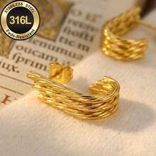 High-Quality 18K Gold Plated Anti-Fade Stainless Steel Dangling Earrings,Hypoallergenic 316L Ear Post ,Elegant Charming Dangling Fashionable Designer Unique Shapes Jewelry Earrings For Daily Wear Festival Vacation Parties - A - View 5