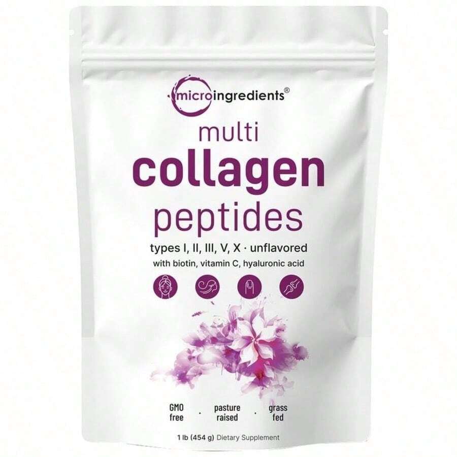 Multi Collagen Peptides Powder - Hydrolyzed Protein Peptides (Type I,II,III,V,X) With Hyaluronic Acid, Biotin & Vitamin C Unflavored - 450克 - 查看 1