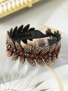 1 Diamond-Encrusted Flower Ponytail Buckle Hairpin (Random Diamond Color),Claw Clips - Champagne - View 3
