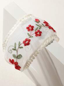 1件復古刺繡花卉蕾絲網紗髮箍，適合海灘度假、野餐拍照、約會，百搭女款髮飾 - 彩色 - 查看 5
