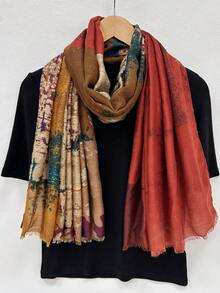 1pc Lightweight Beach Accessories Four-Season Scarf/Shawl/Beach Cover-Up Featuring Small Flower Patterns, As Headscarf For - Olive Green - View 7