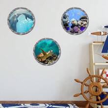 3 buah Stiker Dinding Visual 3D Pemandangan Bawah Laut dan Dunia Hewan Laut, Stiker PVC Tahan Air yang Dapat Dilepas dan Dilekatkan Sendiri, Cocok untuk Kamar Mandi, Kamar Tidur, Furnitur, dan Dekorasi Rumah. - Stiker kamar mandi - View 4