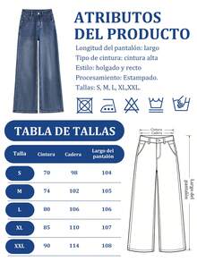 Women's Casual Straight Leg Loose Fit Jeans With Pockets, Fashionable Straight Jeans, Washed Denim Loose Fit Jeans, Vintage Casual Style, Wide Leg And High Waist For Everyday Wear, Comfortable, Stretchy And Suitable For All Seasons - 藍白色 - 查看 10