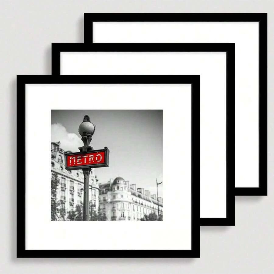 1pc/3pcs Square Classic Matte Black Picture Frame, 8x8 Inch With 4x4 Inch Mat & 12x12 Inch With 8x8 Inch Mat, Home Decor Frame, Wall Hanging Or Desktop Display, Suitable For Living Room Office Decoration, Birthday Gift (Photo Paper Not Included) - Square - View 1