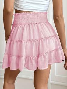 Women's Bohemian High Waist Mini Skirt With Ruffles And Shorts - Lightweight, 100% Polyester, Machine Washable, Solid Color For Casual And Formal Outfits - 羅莎 - 查看 3