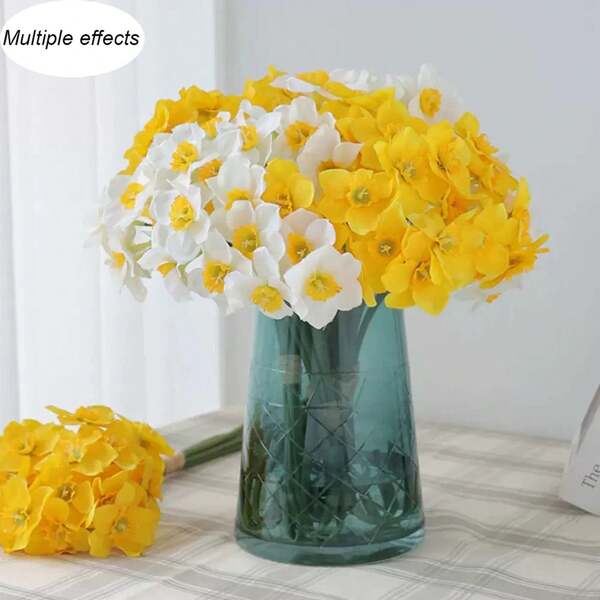 12Pcs/6Pcs/1Pc Artificial Daffodil Flowers, Fake Yellow Daffodil Flowers Bouquet For Wedding Decor, Home Room Decoration Artificial Flowers, Artificial Flowers For Home Decor, DIY Floral Arrangement, Home, Garden, Office, Wedding Party Decoration