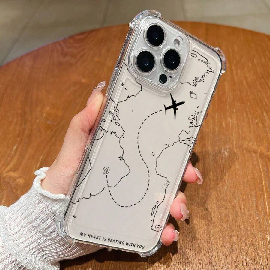 Funda para Teléfono - Esta es una funda para iPhone 16 con un diseño transparente que presenta patrones de rutas aéreas impresas y protección de airbag en las cuatro esquinas. Tiene un diseño creativo de ruta de vuelo y es una funda protectora duradera. - Multicolor - Ver 1