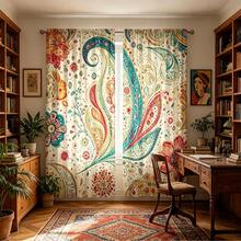 2 chiếc rèm cửa chủ đề hoa văn Bohemian với thiết kế họa tiết Paisley, túi treo thanh, bảo vệ quyền riêng tư, rèm trang trí phòng, rèm phòng khách, rèm trang trí đa năng, có thể giặt bằng máy, phù hợp cho tất cả các mùa, không bao gồm dây buộc - Nhiều màu - Xem 5
