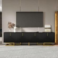 Low TV Unit With Textured Doors, Gold Handles And Legs - 黑色 - 查看 12