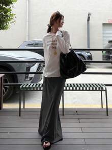 Y6Y 韓式慵懶風灰色女款長裙 2025新款休閒寬鬆顯年輕復古裙 黑色 - 黑色 - 查看 6