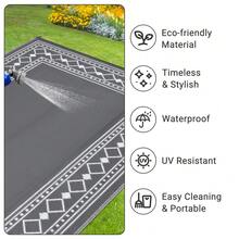 BouPower Waterproof Reversible Outdoor Rug For Patio, Modern Bordered Plastic Straw Mat,Easy To Clean, Portable For RV, Deck, Balcony, Backyard, Picnic, Beach - Gray 9*18ft - View 5