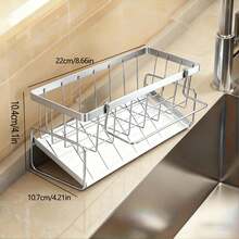 1pc Anti-Rust Kitchen Sink Organizer Rack With Towel Bar And Drip Tray, Holds Sponge, Suitable For Kitchen Sink, Rust-Resistant Carbon Steel Kitchen Sink Accessories - Multicolor - View 15
