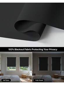 No Drill Cordless Blackout Blinds Stop Cordless Roller Shades Indoor Thermal Insulated Blinds Home, Custom Size, Blackout-Black - Star - View 4
