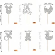 24 piezas de Oh Cupcake Toppers con purpurina para beb Carriage Bear Shower Cupcake Picks para revelar gnero Shower nios de cumpleaos decoracin de pasteles suministros de plata - Diseño 2 + plateado - Ver 3