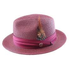 Men's Straw Fedora Hat With Satin Band & Feather, Breathable Woven Summer Casual Sun Hat For Beach And Daily Wear Father's Day Gifts - Olive Green - View 9