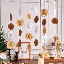 15pcs/30pcs Bohemian Style Hanging Paper Fans, Neutral Rustic Style Paper Fan Garland, White & Brown, Party Decorations For Boho Party, Baby Shower, Birthday, Wedding, Bridal Shower, Classroom Decor - Paper Fan - View 2