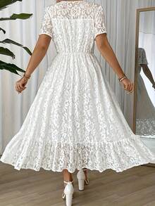 Plus Size Women's Long Dress, Elegant And Simple With Lace Details, Ideal For Holidays Or Parties, Belt Not Included - 象牙白色 - 查看 5