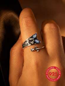 1pc 925 Sterling Silver Women's Ring, Hypoallergenic, Adjustable Vintage Butterfly Thumb Ring, Lucky Ring, Motherhood Ring, Retro Style, Suitable For Daily Wear, Party, Holiday, Valentine's Day, Halloween, Easter, Etc., Comes With Gift Box - Antique Silver - View 7