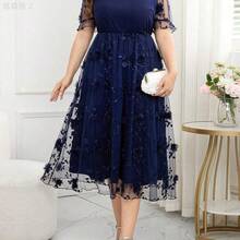 xuehuamaoyi02 Reflora Vestido de verano elegante de talla grande con cuello en V y mangas cortas con ribete de concha - Azul marino - Ver 11
