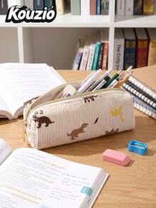 1 buah Tempat Pensil Corduroy Motif Dinosaurus, Ukuran S/M/L, Kantong Pena Resleting Multi-Ukuran, Organizer Alat Tulis Segitiga Estetik, Tas Kosmetik Multifungsi Kapasitas Besar, Kantong Penyimpanan Lembut dan Tahan Lama untuk Siswa Perempuan dan Remaja, Perlengkapan Penting untuk Kembali ke Sekolah & Musim Wisuda, Penggunaan Sehari-hari & Perjalanan - Gaya dinosaurus - View 4