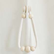 1pc/2pcs Bohemian Style Curtain Tieback Rope Accessories With Wooden Beads, Tassel/Magnetic, Home Decor Suitable For Living Room, Bedroom, Kitchen - Beige - View 2