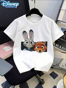 Disney 1 Piece Boys Casual Zootopia Judy And Nick Peeking Graphic Short Sleeve T Shirt Teen Boy Clothes Boys Clothes Shirts Baby Tee For Daily Summer - White - View 2