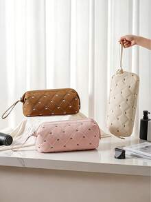 1pc Quilted Hair Brush & Travel Bag - Suitable For Hair Accessories And Shark FlexStyle, Portable Makeup Bag Can Hold Hair Dryer And Curling Iron, Multi-Functional Storage Bag Can Hold Cosmetics, Lipstick, Brushes, Skincare Products And Underwear, Bedroom And Bathroom Essential Storage Tool, Perfect Holiday Gift - Multicolor - View 7